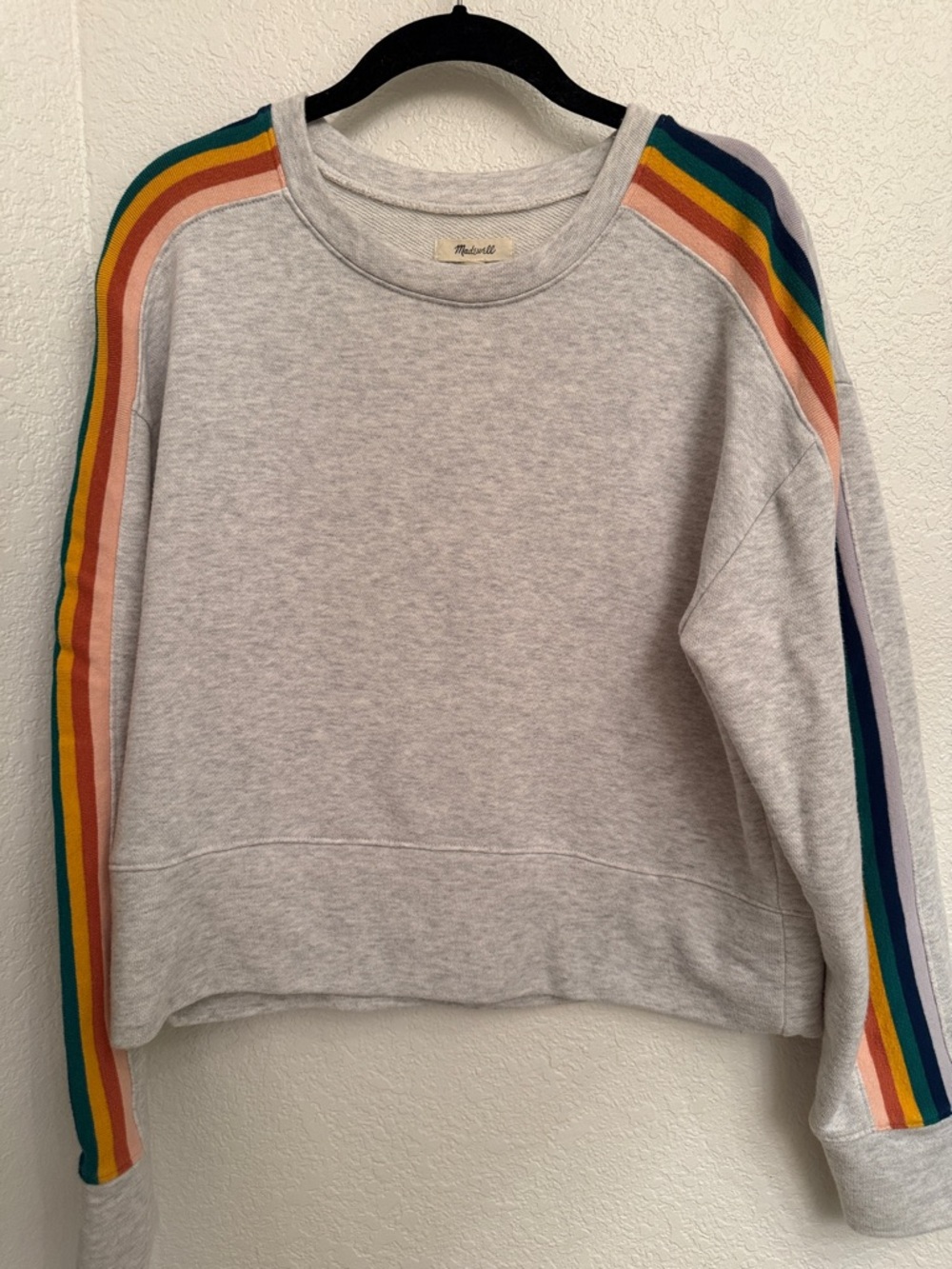 Madewell Light Gray Sweatshirt with Rainbow Shoulder Stripes